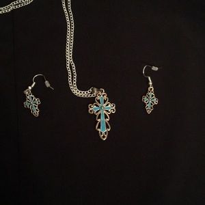 Silver Cross Pendant Necklace Set